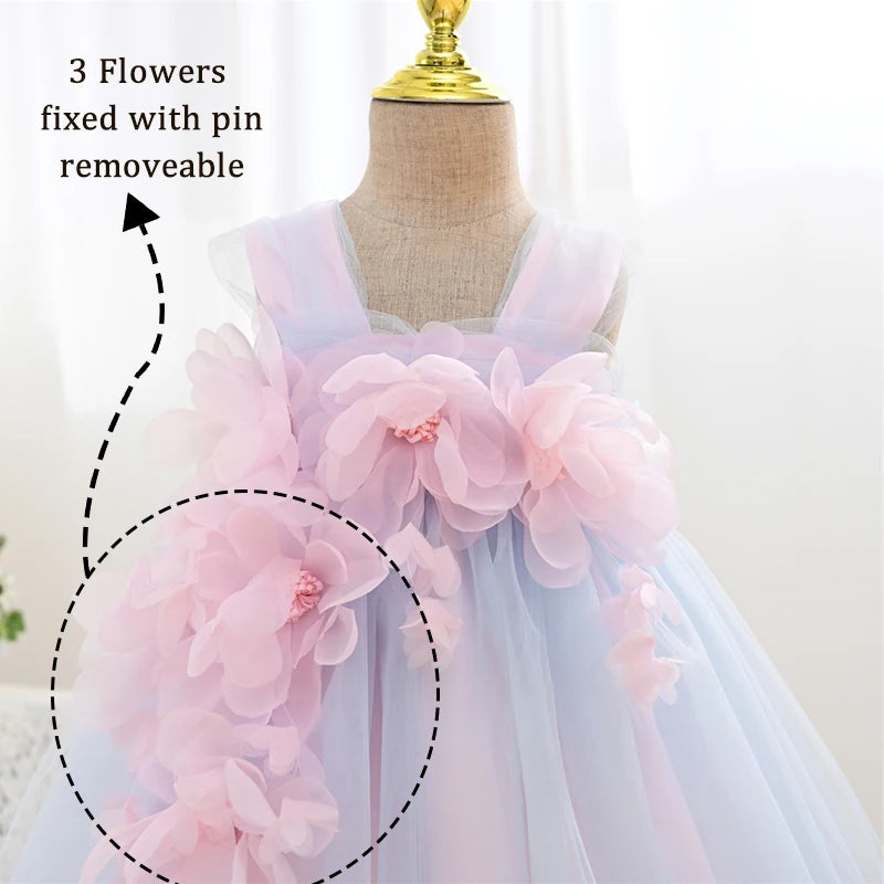 Yoliyolei Summer Gown Baby Dresses First Birthday Flower Toddler Girl Clothes ChildrenTulle Girl Kid's Dress For Party Casual