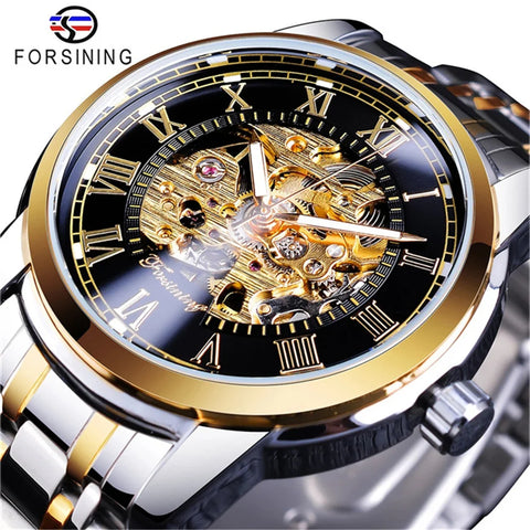 Forsining 349 Men Automatic Watch Round Skeleton Stainless Steel Mechanical Business Clock Relogio Masculino Erkek Kol Saati