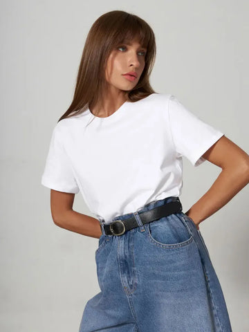 Basic Fashionable Solid Lady Short Sleeve Loose Tops Shirts