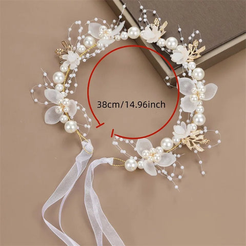 Spring Bohemian Girls Bridal Pearl Hair Headdress Flower Wreath Bride Garland Head Hoop Headbands Hair Jewelry Children Gifts