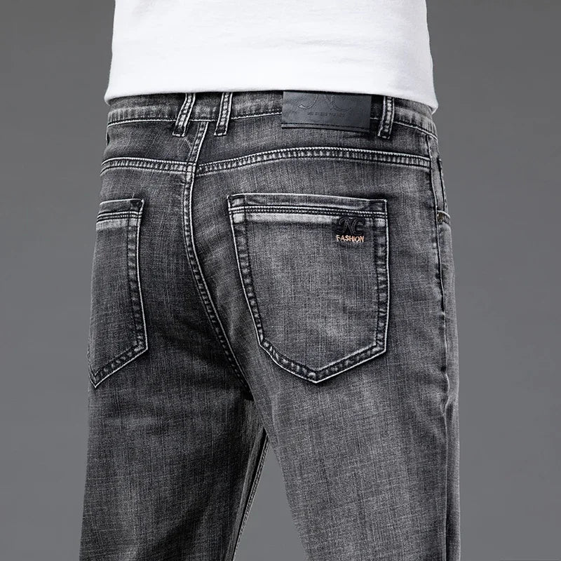 Men's Thin Straight Jeans Smooth Fabric