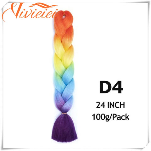 VIVIEIEI Synthetic Braiding Hair 24 Inch Jumbo Braid Ombre Jumbo Hair Extension for Women DIY Hair Braids Purple Pink Yellow Red