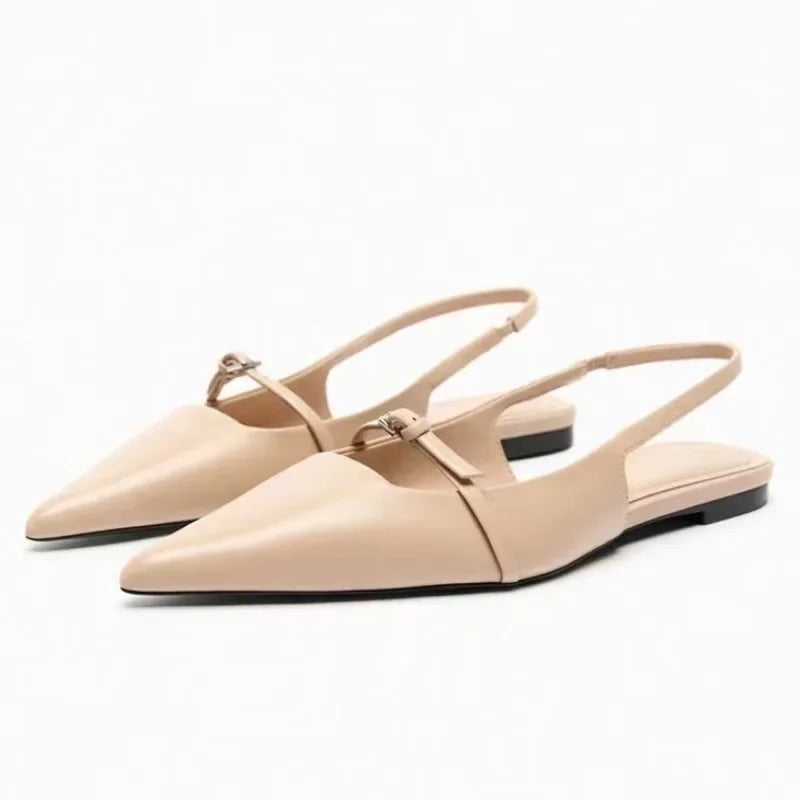 Women Slingback Flats For Women Summer New Pointed Toe Black Sandals