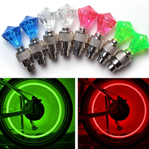 Cycling LED Light Batteries Tyre Tire Valve Caps Lantern Lamp