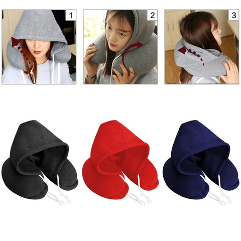 Soft U-Shape Soft Comfortable Hooded Travel Pillow