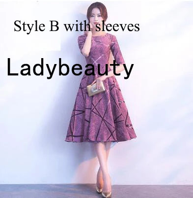 Ladybeauty New Arrival Luxury Scoop collar sleeveless Embroidery Zipper Cocktail Dresses A-line Tea Length Formal Dress