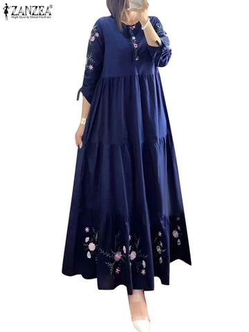 ZANZEA Elegant Floral Printed Muslim Dress