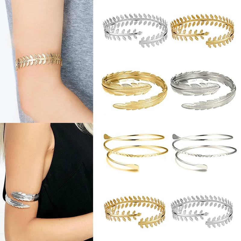 Alloy Spiral Armband Swirl Upper Arm Cuff Armlet Bangle Bracelet Egyptian Costume Accessory For Women Gold Silver Color