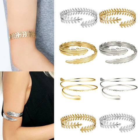 Alloy Spiral Armband Swirl Upper Arm Cuff Armlet Bangle Bracelet Egyptian Costume Accessory For Women Gold Silver Color