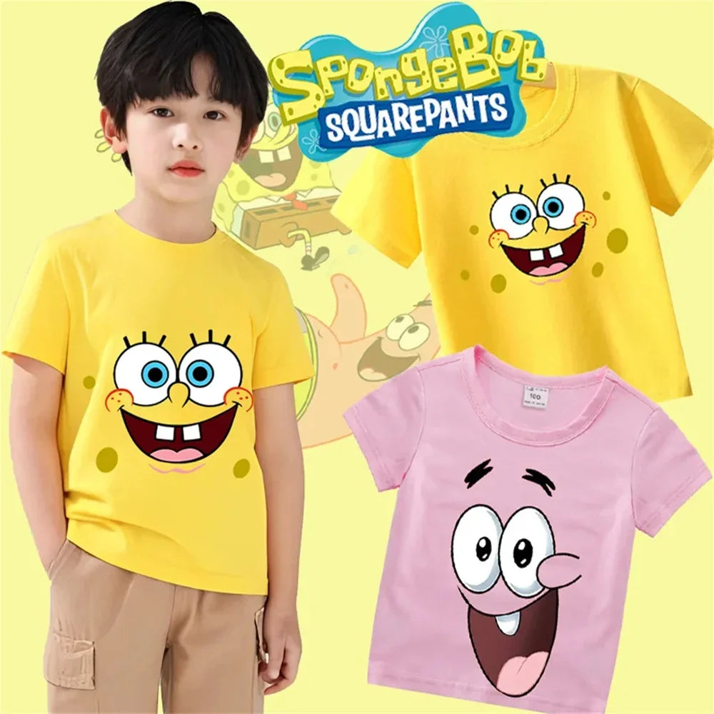 Cartoon Anime Baby Girls SpongeBob SquarePants Children's Top T-shirt Short Sleeved Boys Short Sleeved T-shirt Quick Drying