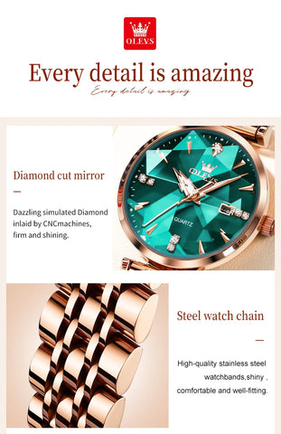 OLEVS Women's Watches Jewelry Quartz Watch Waterproof Stainless steel Strap Rose Gold Watch for Women Fashion Watch Bracelet Set