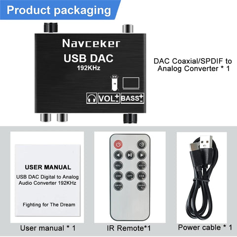 Navceker DAC Digital to Analog Audio Converter Optical Coaxial Fiber SPDIF to RCA 3.5mm Jack Audio Adapter Amplifier for PS4 TV