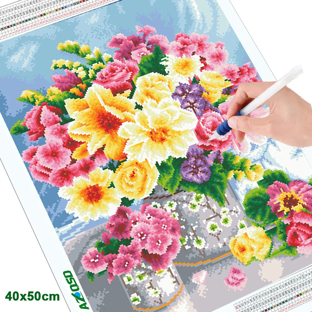 AZQSD Diamond Embroidery Rose Handmade Mosaic Flower Cross Stitch Kits Home Decoration Full Square Drill Rhinestones Sale