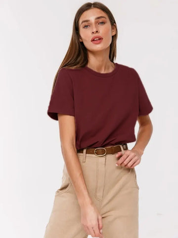 Basic Fashionable Solid Lady Short Sleeve Loose Tops Shirts