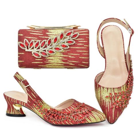 Matching Set Decorated with Rhinestone Africa Shoe and Bags Set