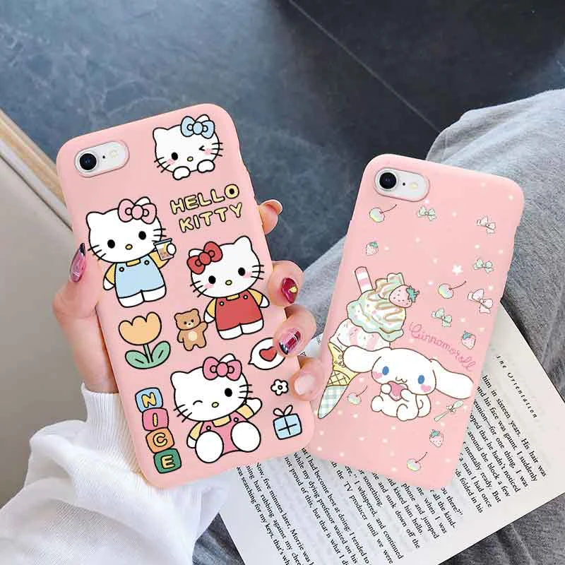 Phone Case for For Apple iphone 6 7 8 Plus SE 2022 Girls Anti-drop Cartoon Cinnamoroll Kuromi Hello Kitty Silicone Printed Cover