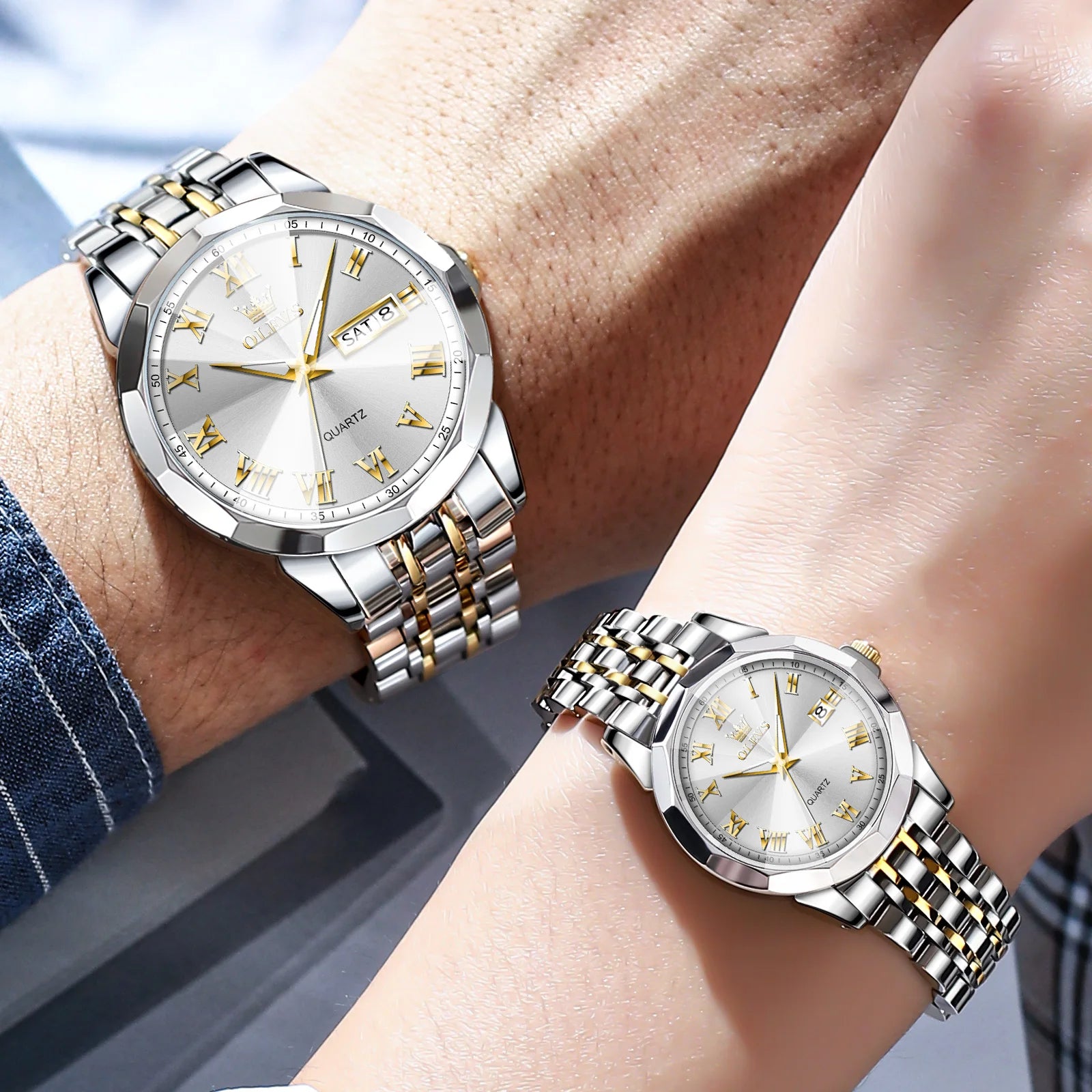 OLEVS Luxury Brand Quartz Couple Watches Fashion Original Watch for Men and Women High Quality Elegant His Hers Watch Gifts Set