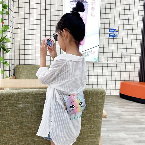 PU Leather Crossbody Bag for Children Cartoon Baby Girls Mini Cute Cat Shoulder Bags Zipper Wallet Kids Small Coin Purse