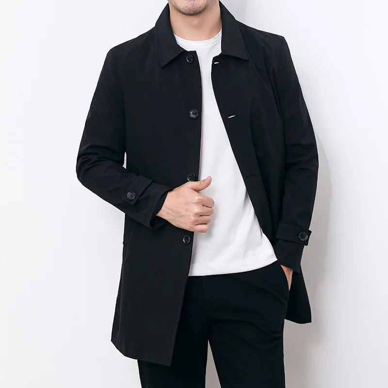 Casual Loose Design Solid Color Trench Men Fashion