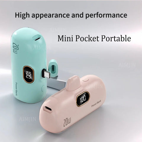 20W  New Capsule Power Bank Mini Pocket Portable 100000mAh Fast Charging Mobile Power Supply