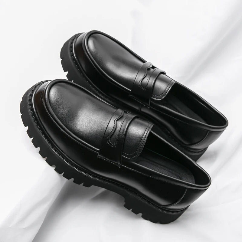 Loafers Men's Thick-soled Heightening British Style High-Level Business Casual Leather Shoes Slip-On Lazy Tassels