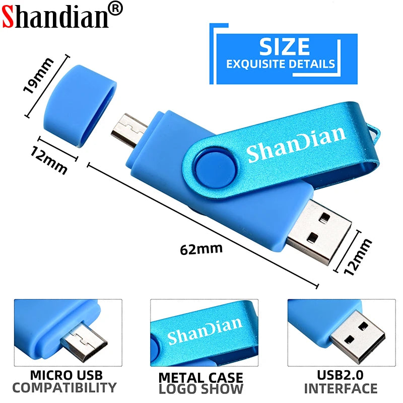 SHANDIAN 3in1 OTG 2.0 USB Flash Drive for Smartphone 4GB 8GB USB Stick 16GB Memory Stick 32GB Pendrive 64GB External Storage