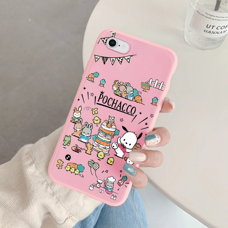 Phone Case for For Apple iphone 6 7 8 Plus SE 2022 Girls Anti-drop Cartoon Cinnamoroll Kuromi Hello Kitty Silicone Printed Cover