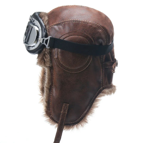 Goggles Outdoor Motorcycle Windproof Warm Faux Fur Pilot Earflap Hat