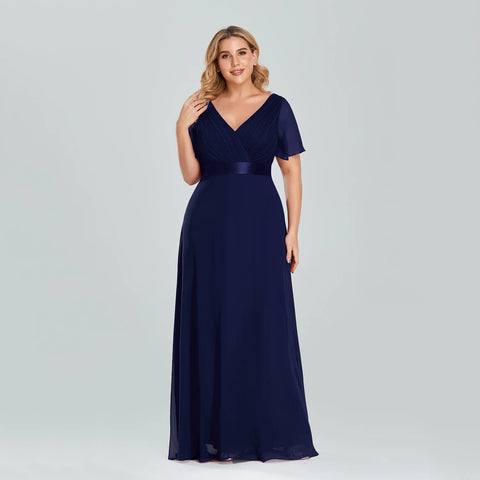 Women's Plus Size Evening Dress Long Simple Elegant V Neck Ruffled Chiffon Formal Wedding Party Dress Bridesmaid Dress Ballgown