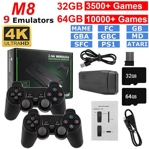 M8 Video Game Console 2.4G Double Wireless Controller Game Stick 4K 10000 Games 32/64G Retro Games For PS1/MAME/FC/GB/GBA/GBC/MD