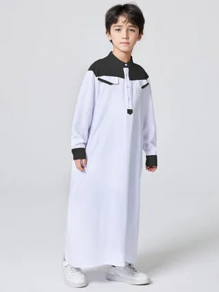 Ramadan Boys Middle East Islam Long Sleeve Arab Dubai Robe, Muslim Casual Ethnic Style Boys Long Sleeve Thobe Abaya Clothing