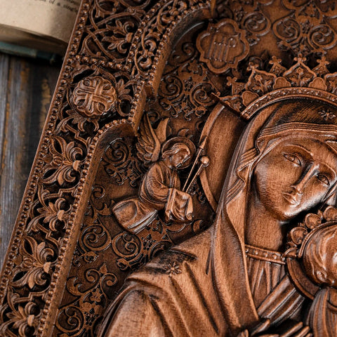 Our Lady of Perpetual Help Wood Carved Wall Decor, Catholic Religious Items, Home Decor, Our Lady Statue, Vintage Art