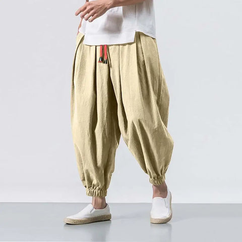 Men Crotch Wide Leg Pants Male Casual Loose Wide Leg Pants