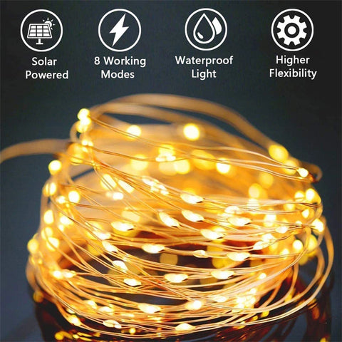 7m/12m/22m/32m/52m/102m LED Solar String Light Outdoor Garden Fairy Lights 1000 Leds Waterproof Lamp for Christmas Party Decor