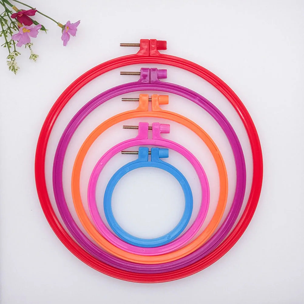 6pcs Plastic Embroidery Hoops Frame Adjustable Cross Stitch DIY Craft Circle Sewing Manual Tools