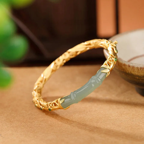 New Fashion Gold-plated Hetian Jade Compound Bracelet Beaded Beads Bamboo Bangle Bracelet for Women Girls Jewelry Gifts