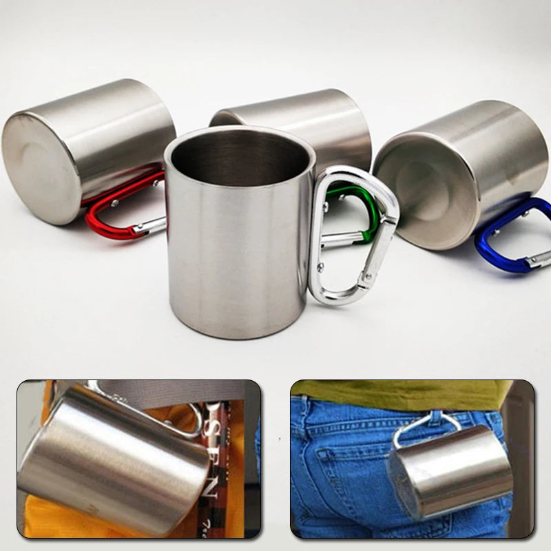 Outdoor Cup with Handle Carabiner Climbing Backpacking Hiking Portable Cups