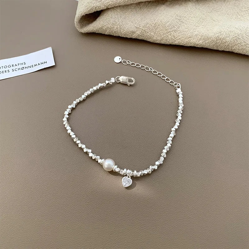 VENTFILLE 925 Sterling Silver Pearls Bamboo Knots Bracelet for Women Girl Simple Korean Jewelry Birthday Gift Dropshipping