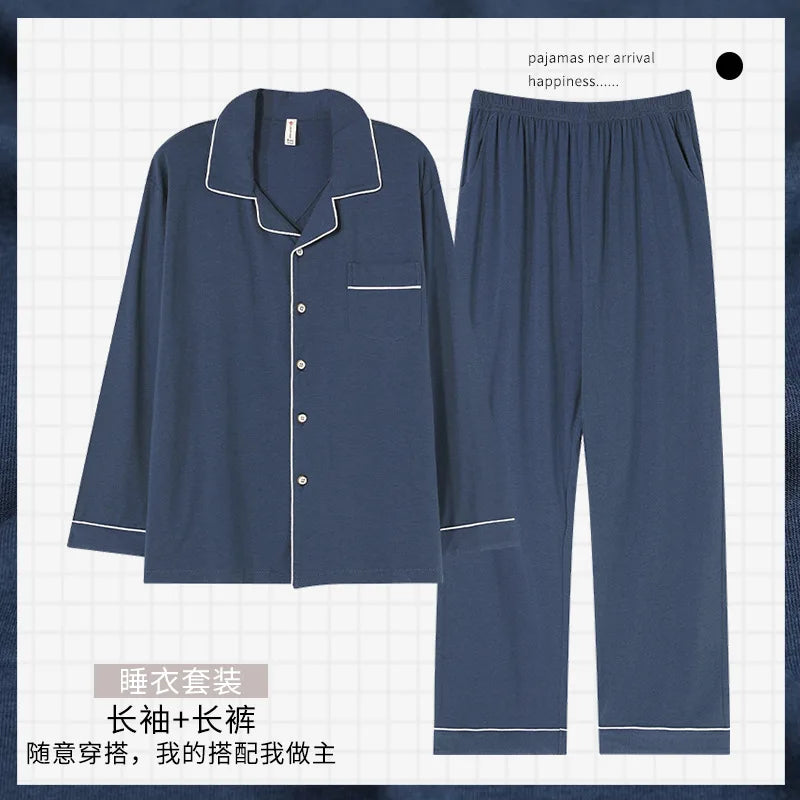 Man Pajamas Sets Spring Autumn Long Sleeve Soft Cotton Pyjamas