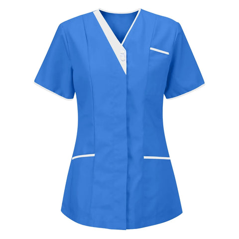 Hospital Doctor Nursing Uniform Women Casual Short Sleeved V-neck Blouse Tops Nurse Pharmacy Working Medical Uniforms