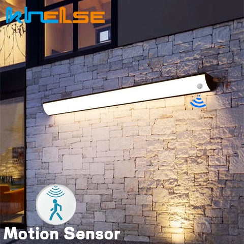 Motion Sensor LED Outdoor Wall Lamp IP65 Waterproof Long Strip Corner Garden Sconce Front Door Porch Home Exterior Wall Lighting