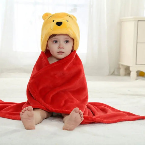 Winnie Bear Animal Cosplay Hooded Baby Infant Girl Boy Flannel Bath Towel Wrap Bathrobe Cute Cartoon Pajama Sleepwear