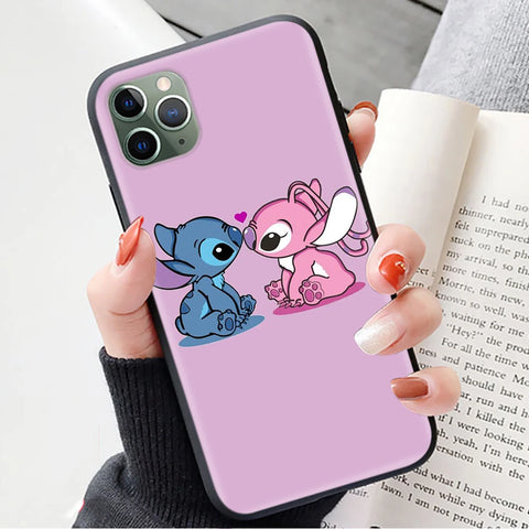 Black Case for iPhone 6 6s 5 5s 7 8 SE XR Plus 15 Pro Max Cover Z-63 Lilo & Stitch