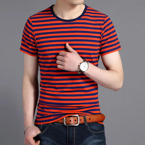 COODRONY Round Neck Stripe Contrast Design Short Sleeve Tee Men Clothing Summer Classic T-Shirt Fashion Low-Key Casual Top W5553