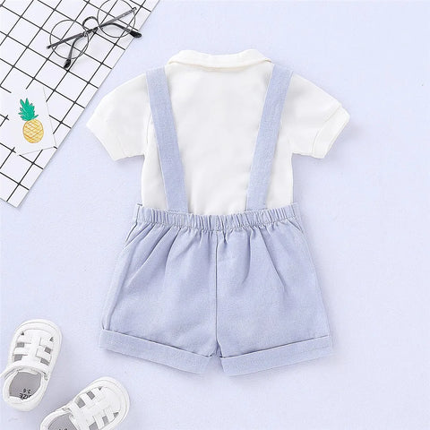 2PCS Newborn Baby Boy Clothes Set Formal Suit Gentleman Romper +Suspenders Shorts Toddler Boy Summer Outfits for 0-24 Months