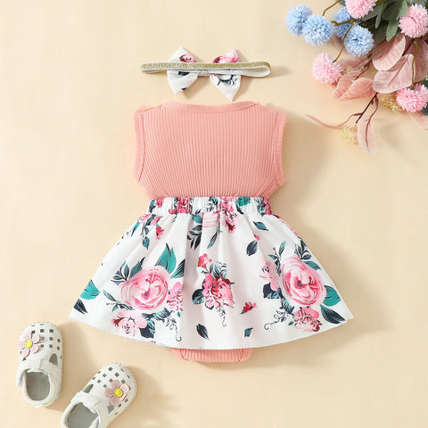 2024 Newborn Baby Girl Dress Sleeveless Lace Triangle Sweetheart 0-1 Year Old Baby Flower Bow Dress Headband