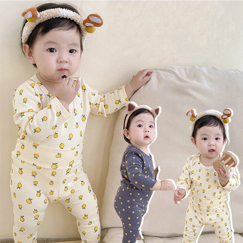 2023 Autumn New Children's Sleepwear Korean Casual Boys Girls Clothes Baby Kids Pajamas 2 Piece Loungewear Set For 3 6 9 12 18M