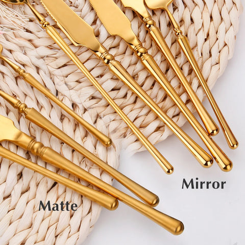 8/12/16/20/24 Pieces Luxury Antique Gold Matte Cutlery Set Stainless Steel 18/10 Wedding Gift Flatware Dinner Party Hotel Home