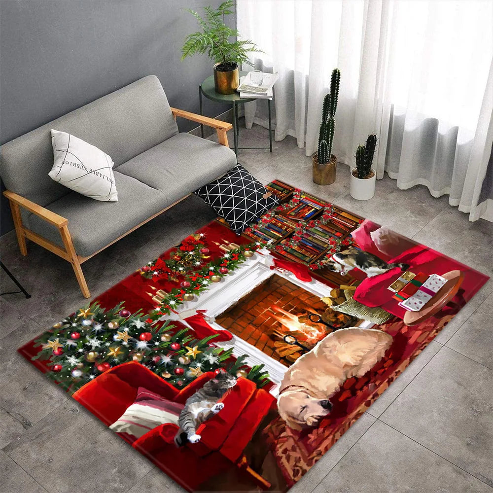 Christmas Carpet for Living Room Home Decoration Large Rugs Santa Claus Kids Room Children Bedroom Bedside Mats New Year Gifts