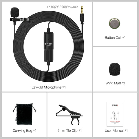 SYNCO LAV S8 Lapel Microphone Professional 3.5mm TRRS/TRS Wired Audio Lavalier Condensador Microfone Mic Lavalier Microphone S6E